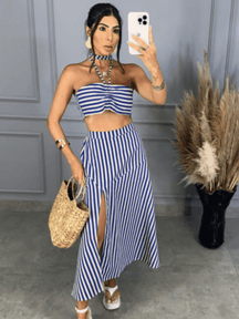 Conjunto Feminino Saia Aberto de Linhos com Bojo