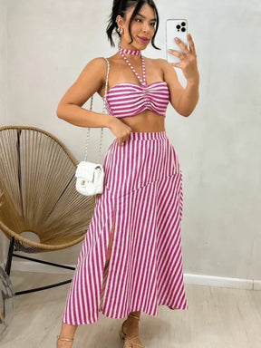 Conjunto Feminino Saia Aberto de Linhos com Bojo